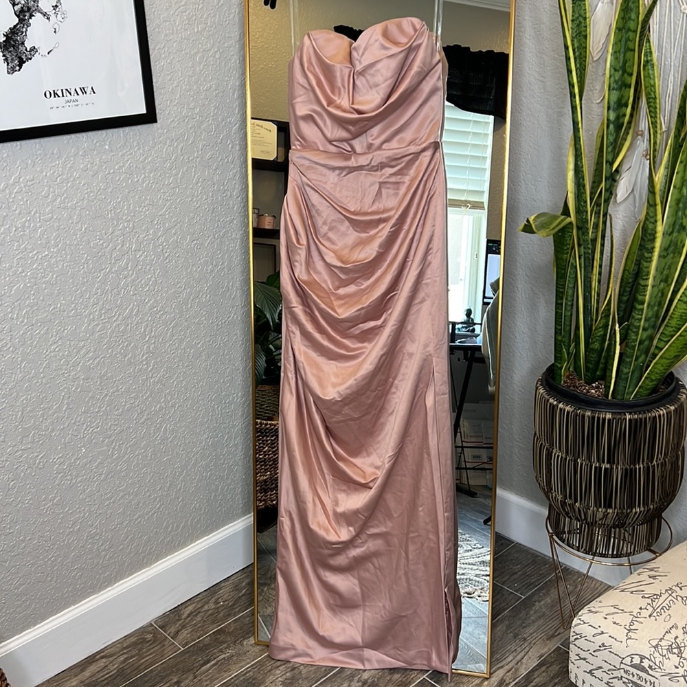 HOUSE OF CB 'Adrienne' Blush Satin Strapless Gown NWOT - Picture 14 of 15